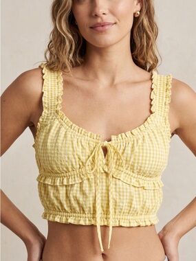 Zara Yellow Checkered Ruffle Crop Top